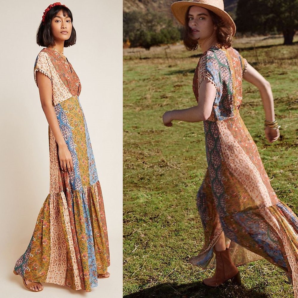 Anthropologie Multicolor Patchwork Maxi Dress